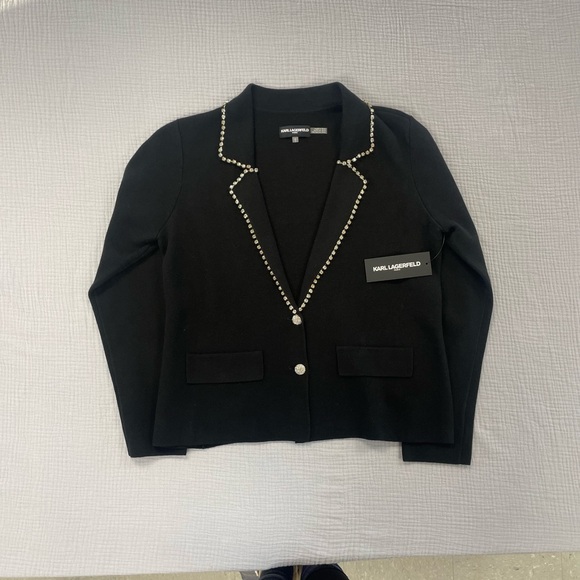 Karl Lagerfeld Paris Women's Black Rhinestone Cardigan Blazer Sweater NWT medium - Picture 13 of 15